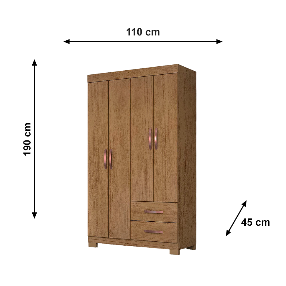 Roupeiro Light Plus 4 Portas com Pé Cinamomo Josan