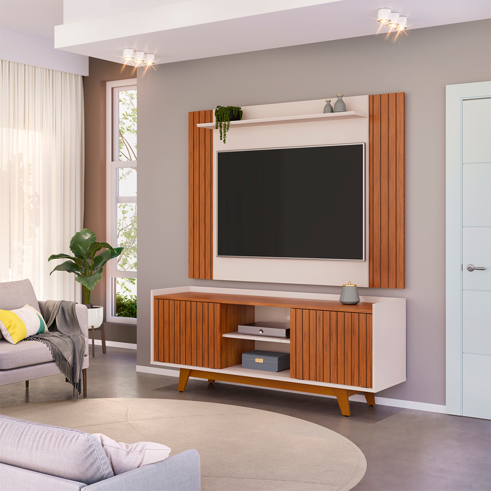 Rack Flat com Painel Trend Freijo/Off White DJ Moveis