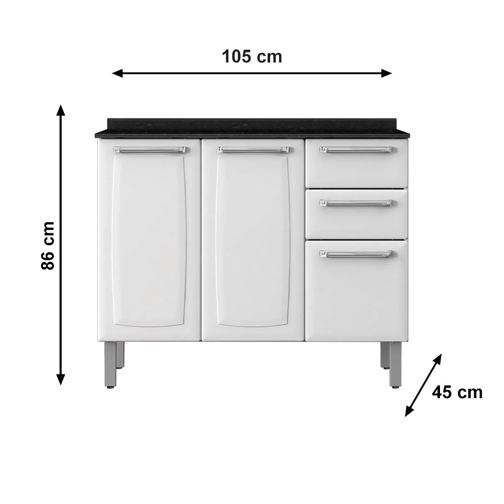 Balcão de Cozinha Itatiaia em Aço com 3 Portas e 2 Gavetas Branco Luce Itatiaia
