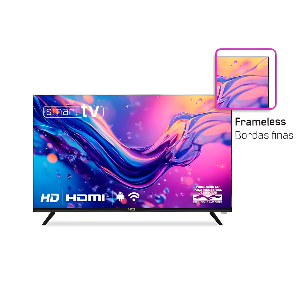 Smart TV HQ 32" HD tela sem bordas Androind 12 design slim HQS32NKHM