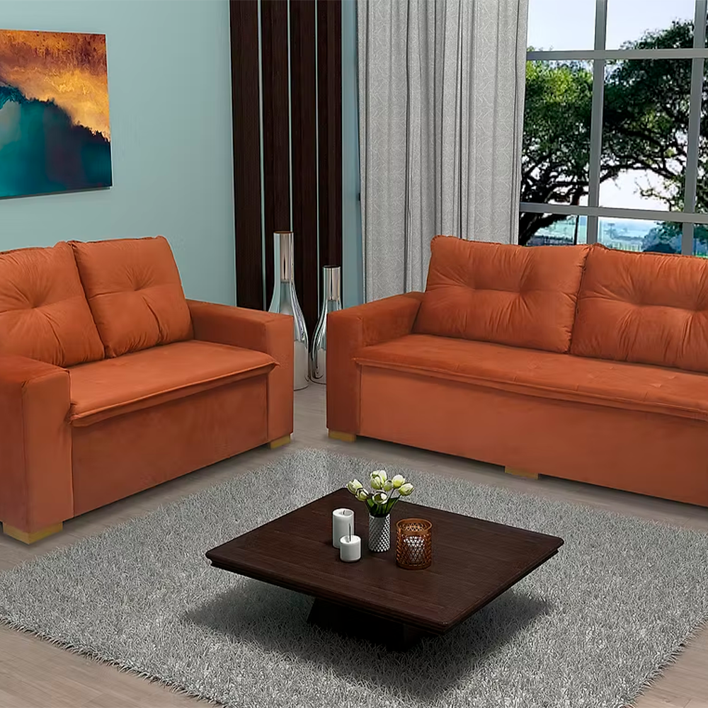 Conjunto Sofa Icaro Veludo Light Grafite J.A ESTOFADOS