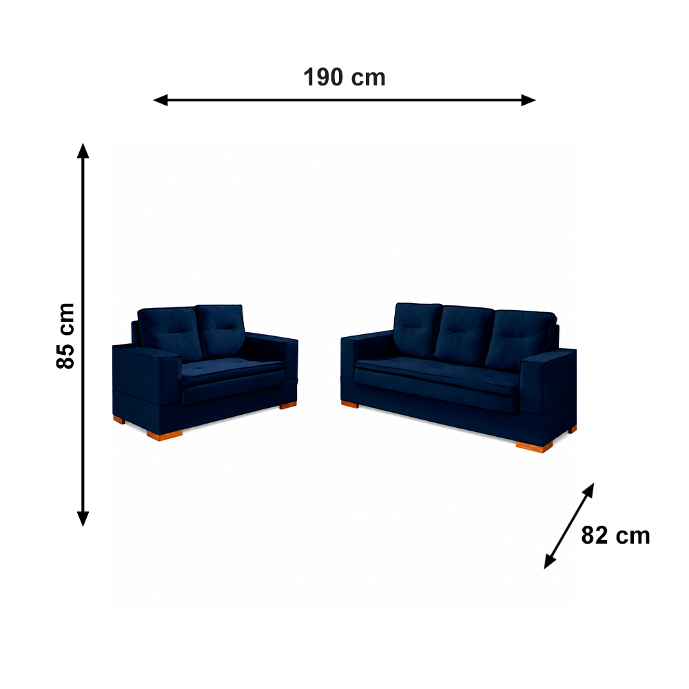 Conjunto de Sofa 2x3L Valencia Veludo Azul Navy T07 JW Estofados