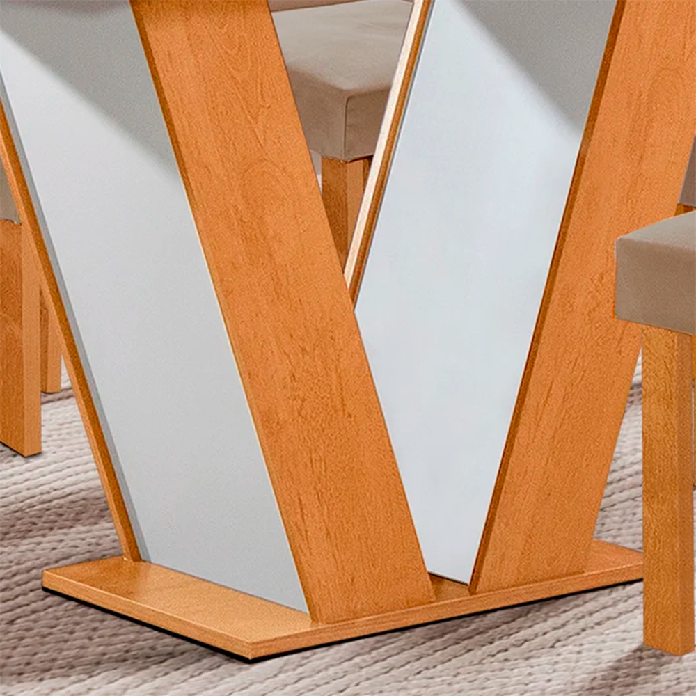 Mesa Qatar Tampo de Vidro Plus 4 Cadeiras Londres Tecido Cinamo Off 169 CEL MÓVEIS 