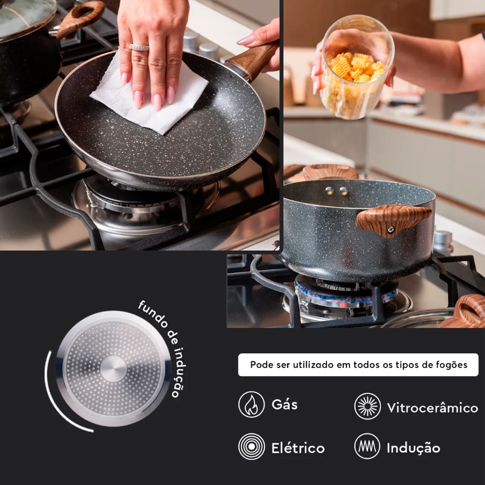 Conjunto Panelas 5 Peças Smart Plus Antiaderente Granito Brinox