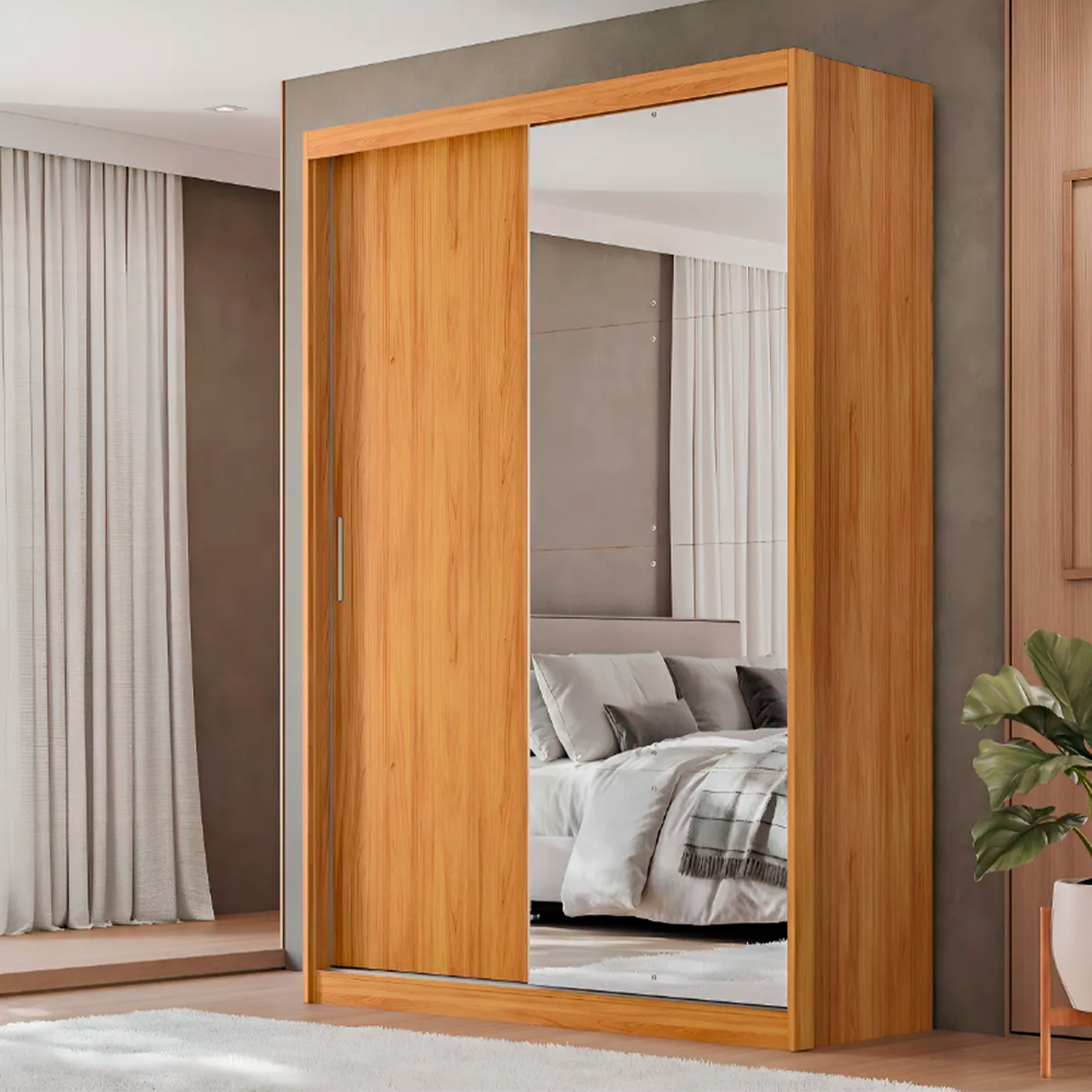 Roupeiro Casal 2 Portas 4 Gavetas 5 Prateleiras Riva com 1 Porta com Espelho e Pés Cinamon/Off White Demobile 