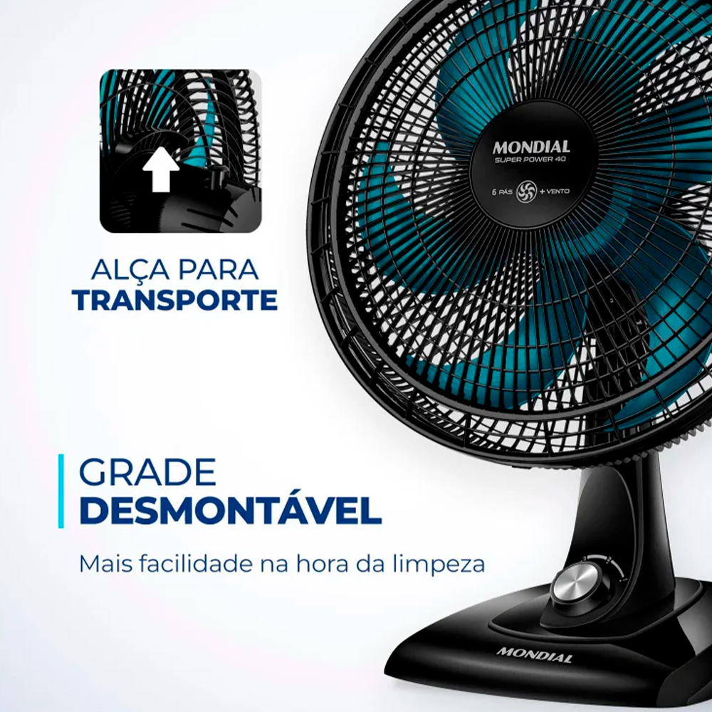 Ventilador 40CM 6P VSP-40 AP Super Power 220V Preto/Azul Mondial
