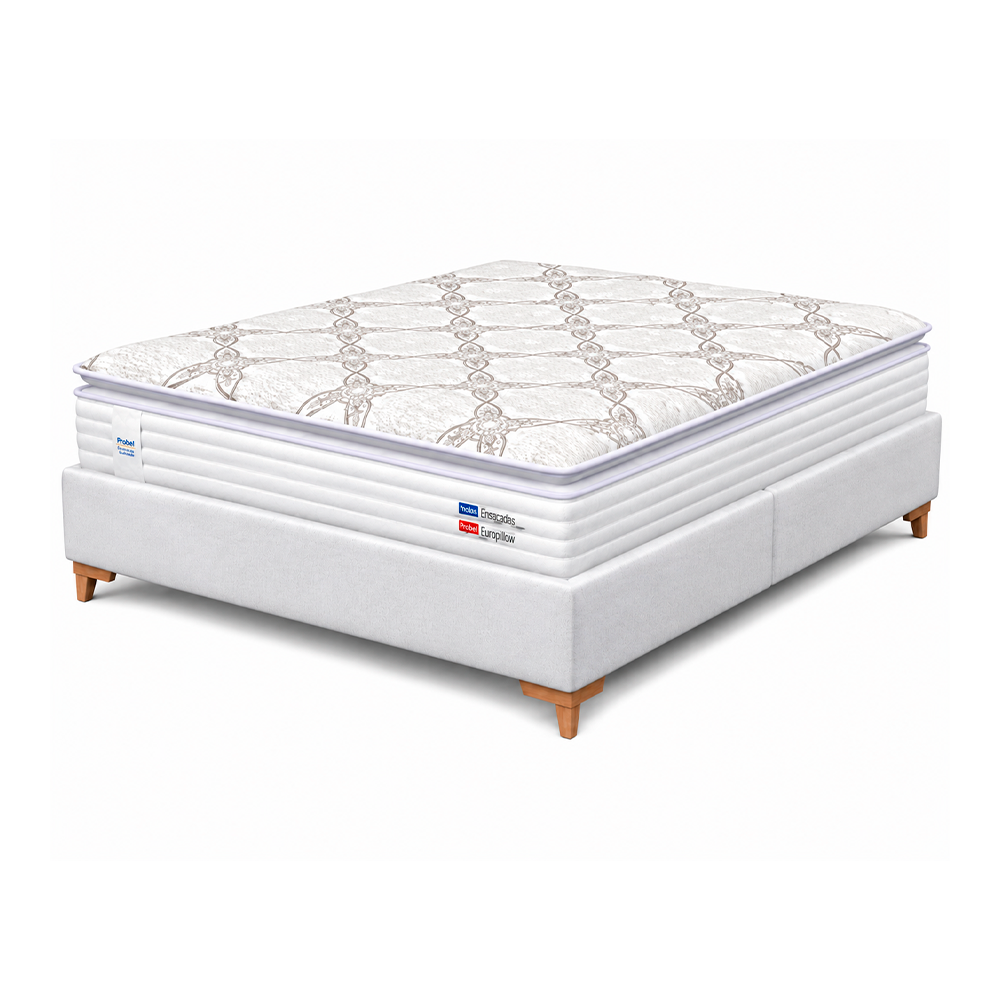 Conjunto Box Casal Fiore Comfort Luxo 138x32 + Base Prime Wood Lisa 138x40 Branca C45 Probel