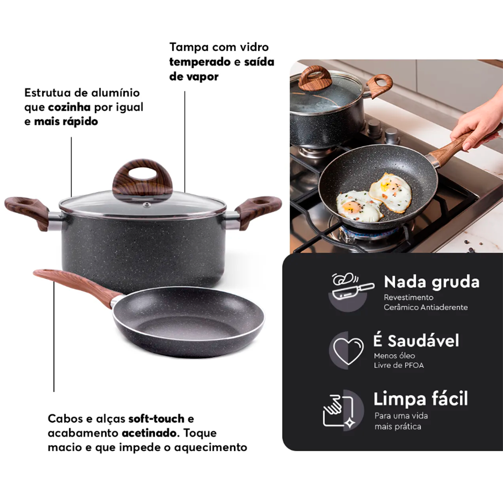 Conjunto Panelas 5 Peças Smart Plus Antiaderente Granito Brinox