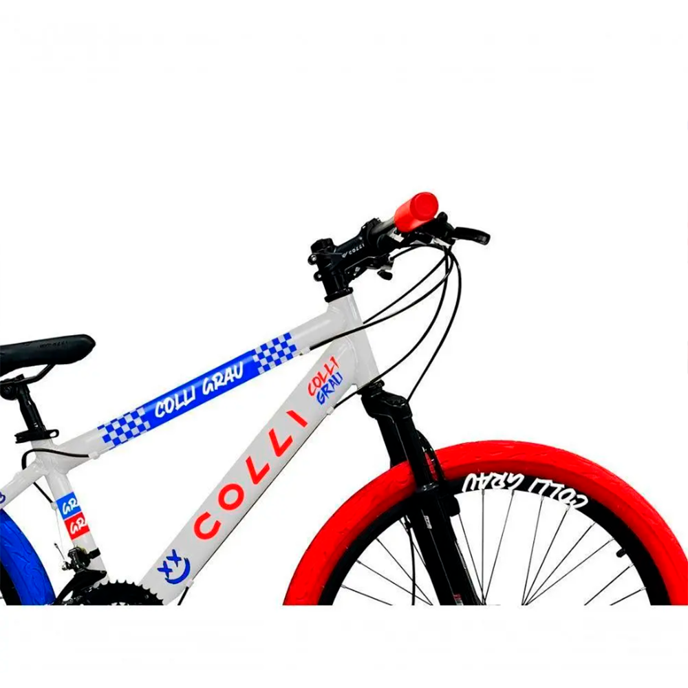 Bicicleta Aro 26 Grau F/DISCO 21V Branco Com Vermelho/Azul Colli