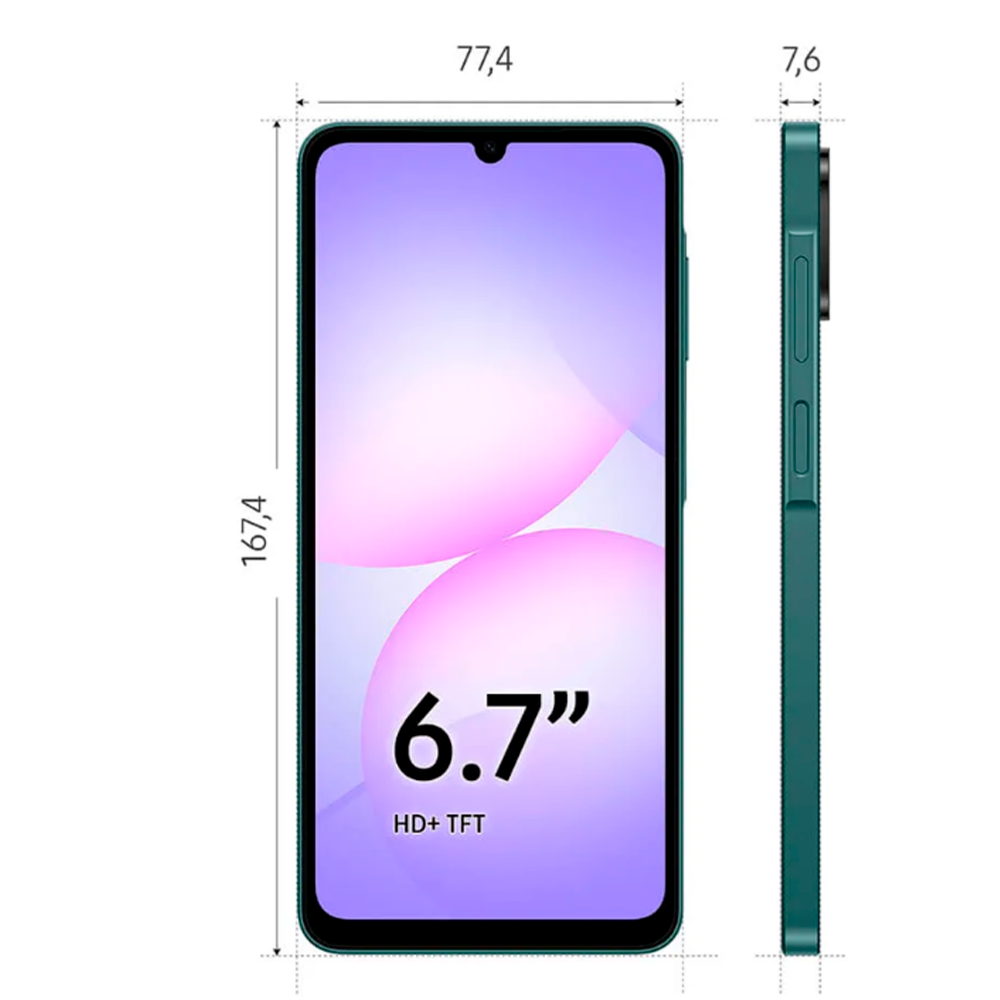 Smartphone Samsung A07 128GB Verde 4GB RAM Tela 6,7" Câm. Dupla + Selfie 8MP