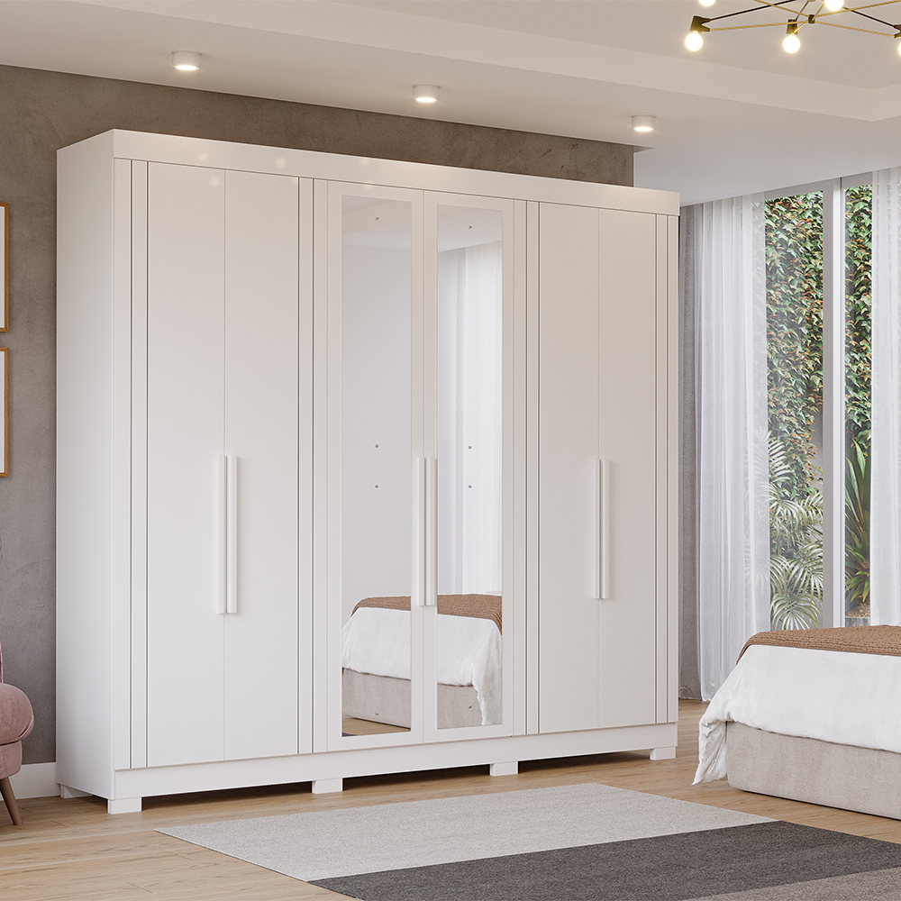 Roupeiro 6P Cecilia com Kit 4 Espelhos 8 Pes Retangular Menor Branco Panan