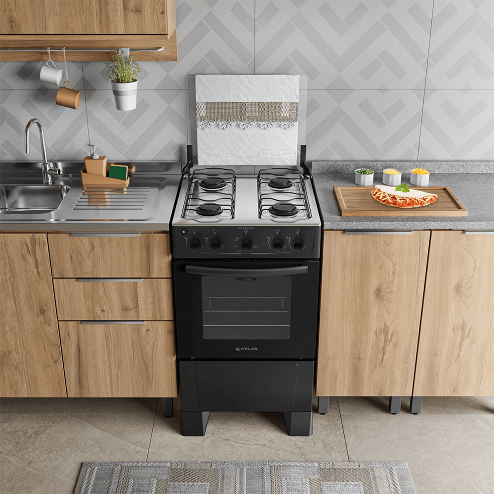 Fogão Milão Plus 4B Preto Atlas