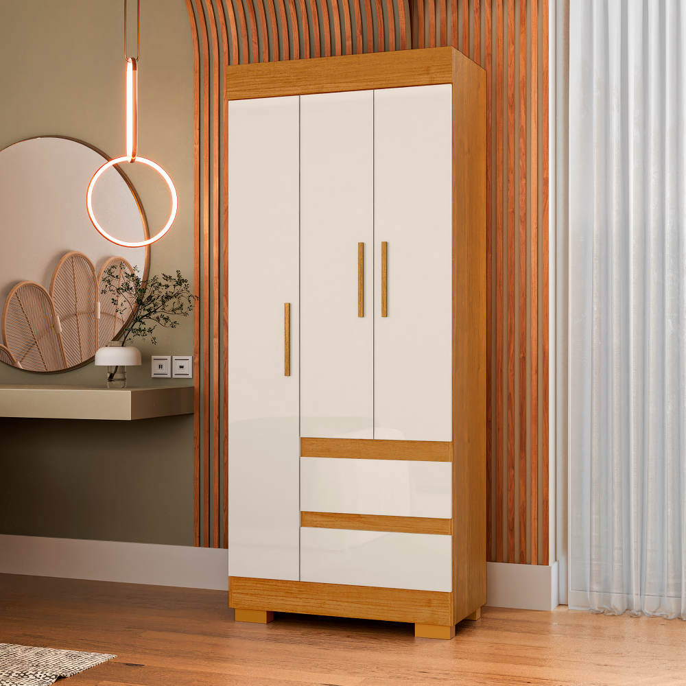 Roupeiro Maya 3P MDP Cinamomo/Off White ACP Moveis