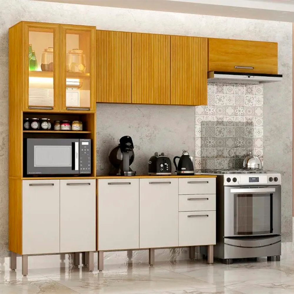 Cozinha Malta 4PCS Cristaleira com Led Cinamomo Off White Acetinado Chf Moveis