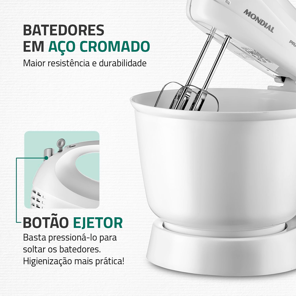 Batedeira 3V Pratica B-44  400W Branco Mondial