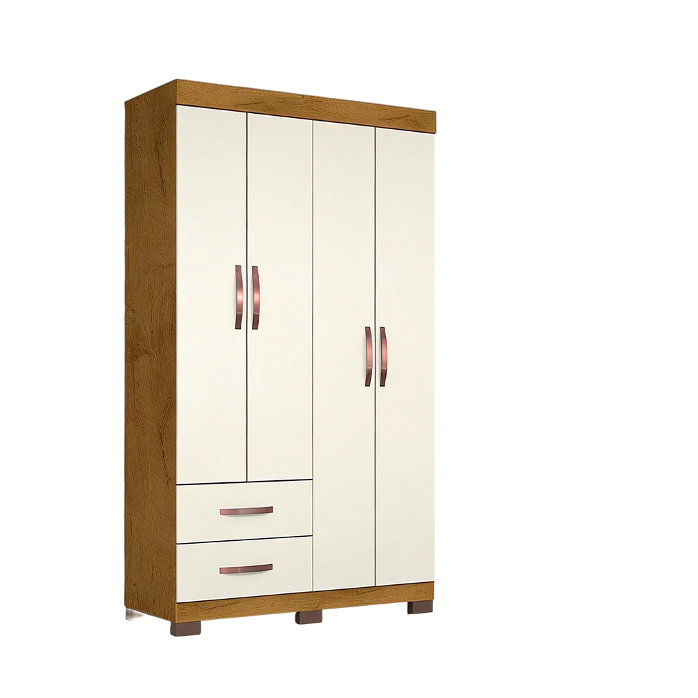 Roupeiro 4 Portas Olimpio com Pé Cinamomo/Off White Josan