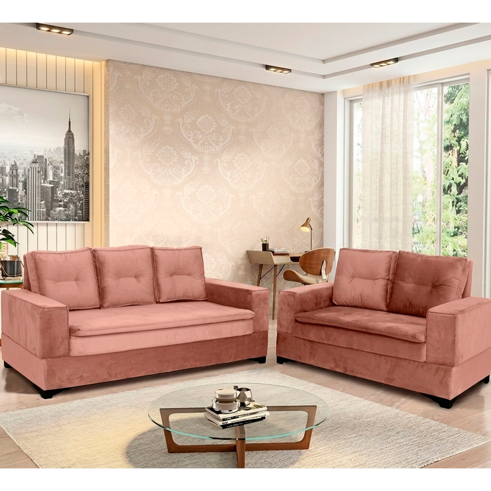 Conjunto de Sofa 2x3L Valencia Veludo Rose T03 JW Estofados