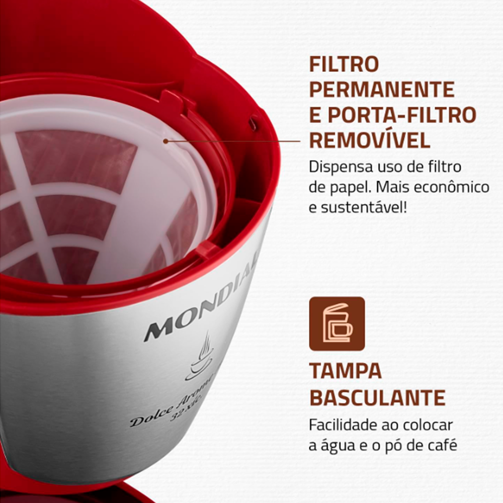 Cafeteira Dolce Arome C-32 32X 800W Vermelho/Inox Mondial