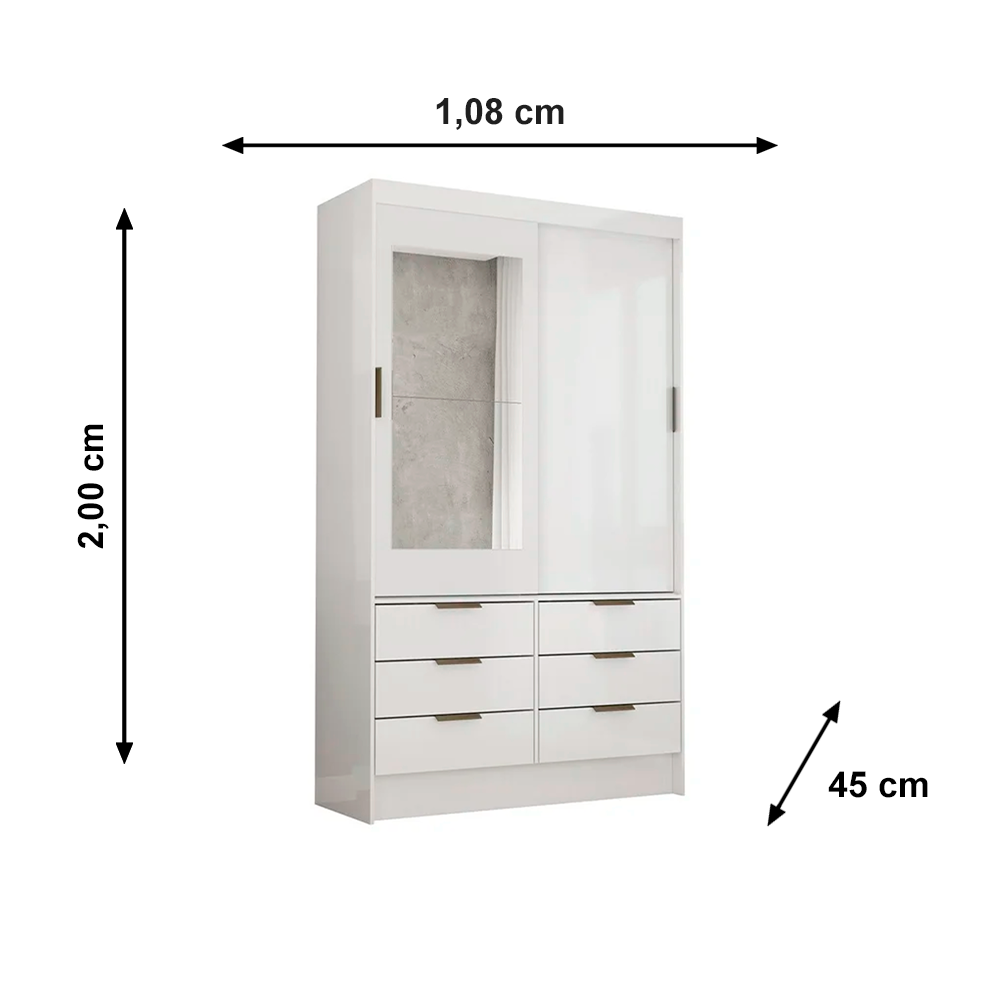 Roupeiro Sevilha 2P Plus com Espelho Fam 3 Rod Branco Carioca