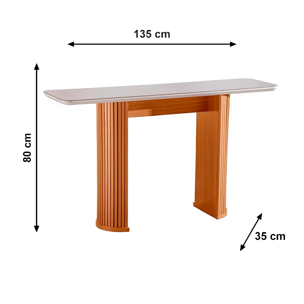 Aparador Dara 1,35x0,35 VD 4mm CHF C/Vidro Off White 4mm Castanho Cinamomo Laka Off White LJ Moveis