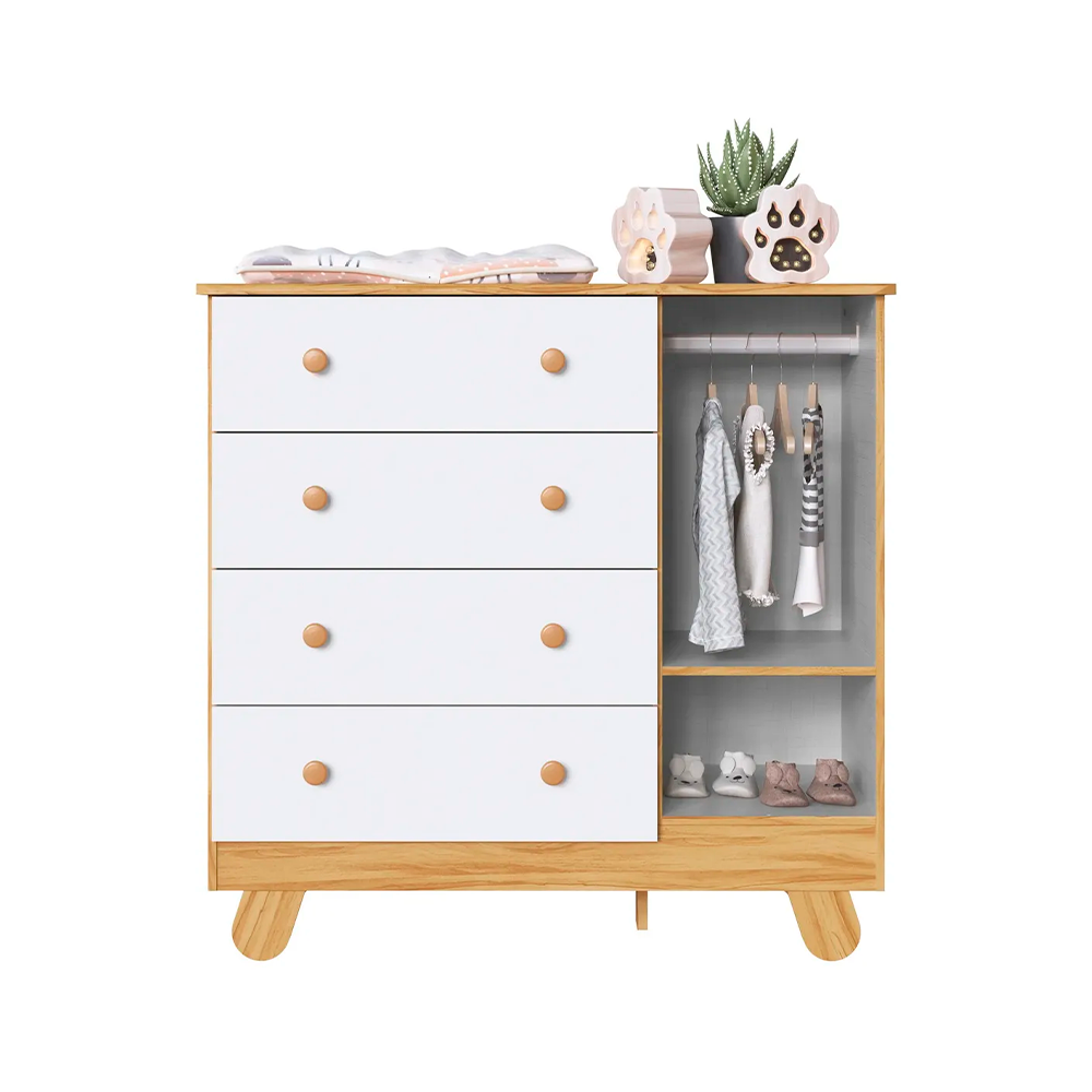 Comoda 1P Pingo Janela Amendoa/Off White Peroba