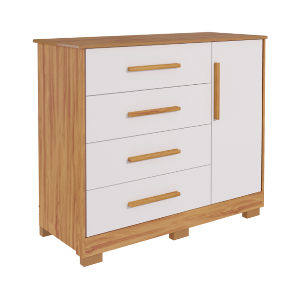 Comoda 1P Charlo Lisa Branco Brilho/Amendoa Peroba