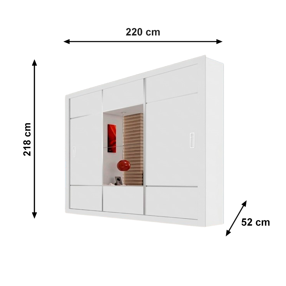Roupeiro Lotse com Espelho com Pé Gold 3d DM Branco Carioca