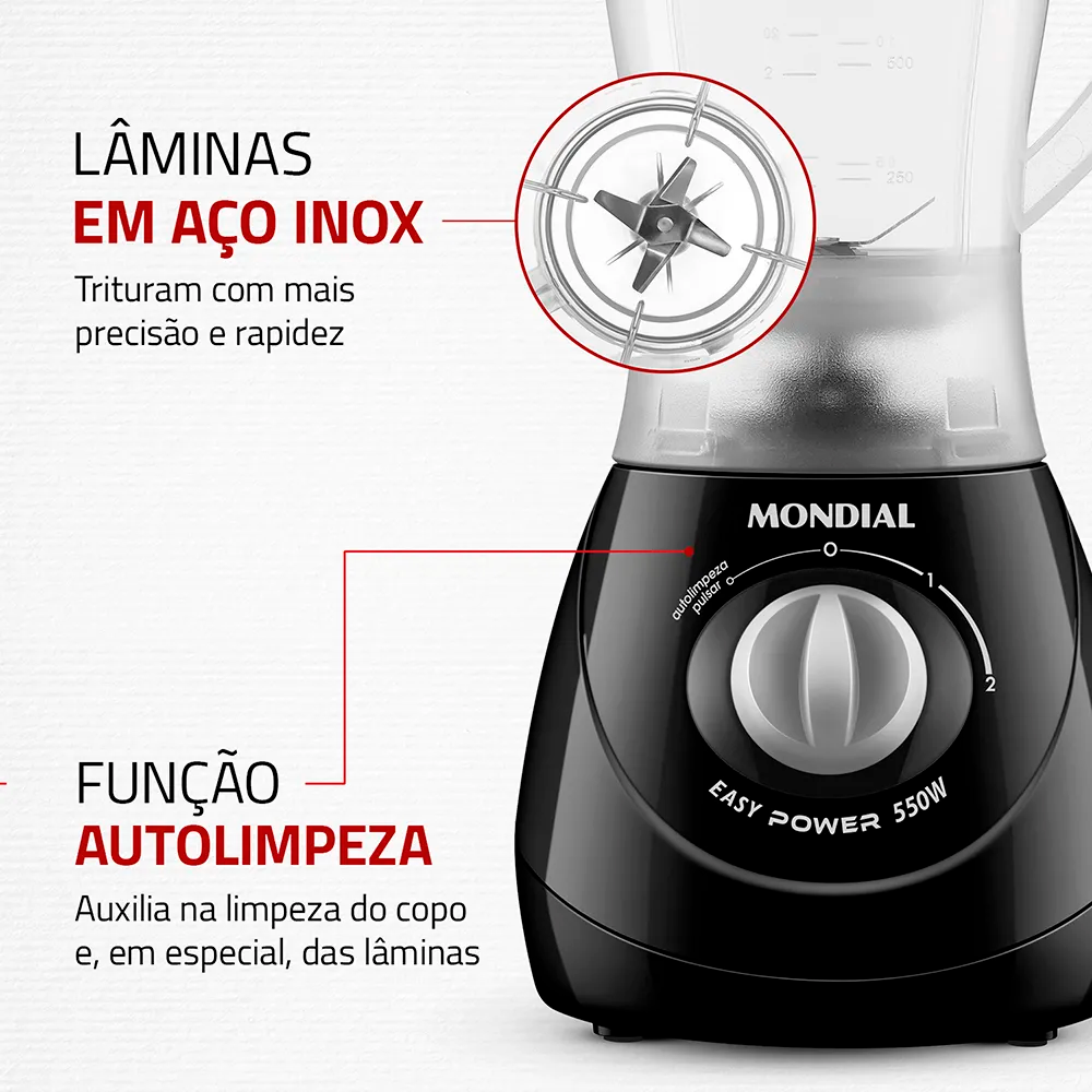 Liquidificador 2V Easy Power L-550 550W 220V Preto Mondial 