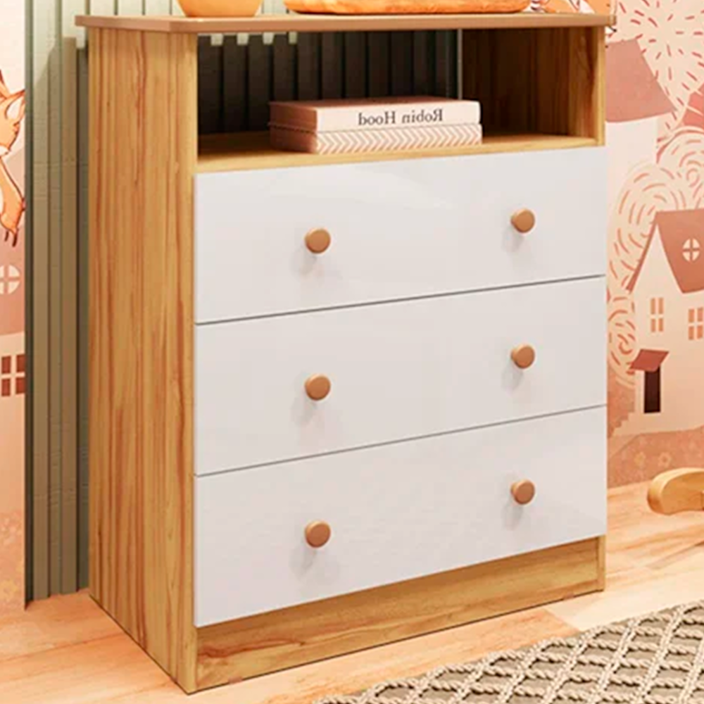Comoda Smim New Branco Brilho Peroba