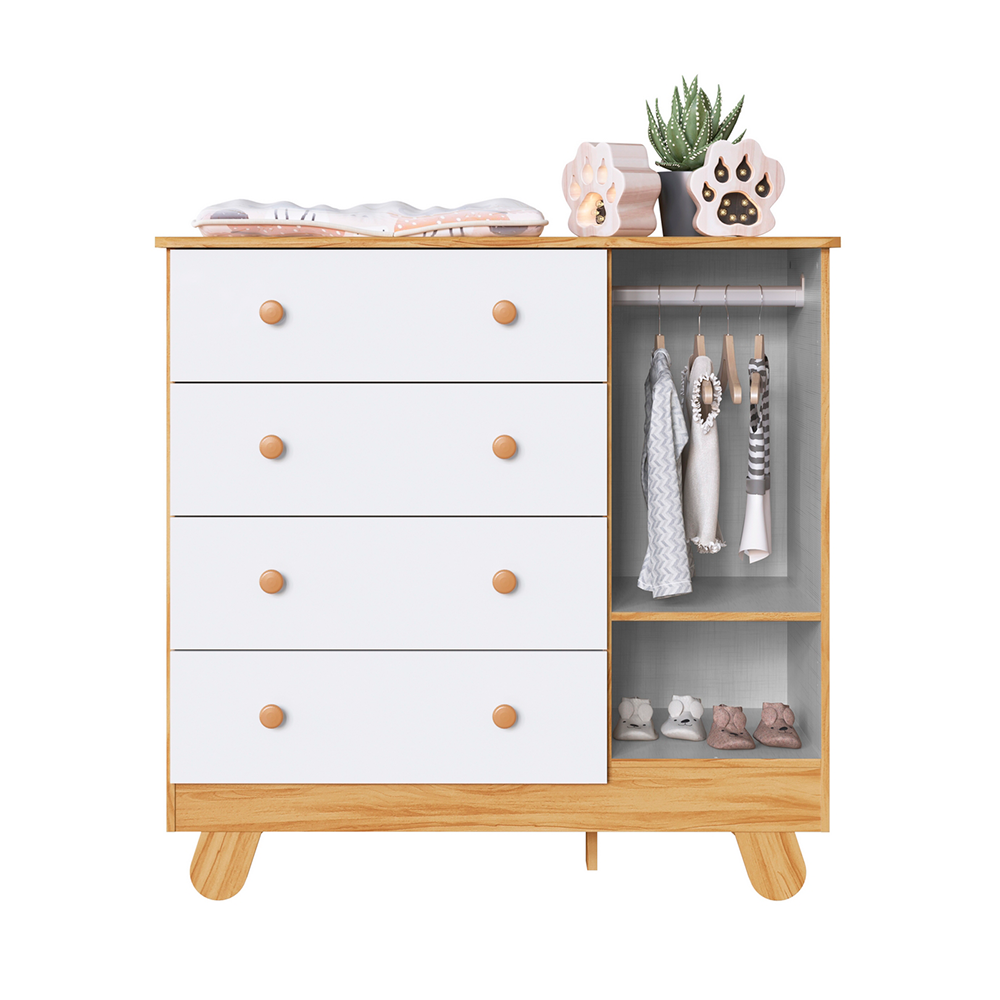 Comoda 1P Pingo Janela Amendoa/Branco Brilho Peroba