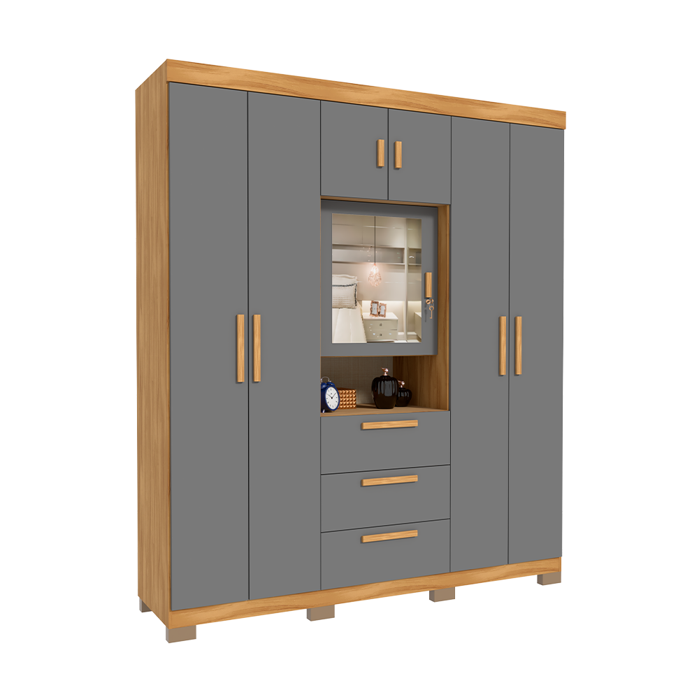 Roupeiro Catania Luxo Com Pés/Esp Freijo Grafite Avelan