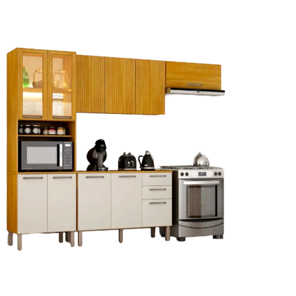 Cozinha Malta 4PCS Cristaleira com Led Cinamomo Off White Acetinado Chf Moveis