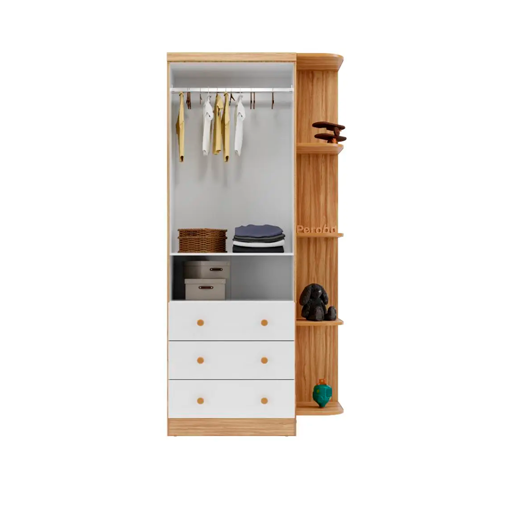 Roupeiro Luna 2 Portas com Prateleira Externa Branco Brilho/Amendoa Peroba