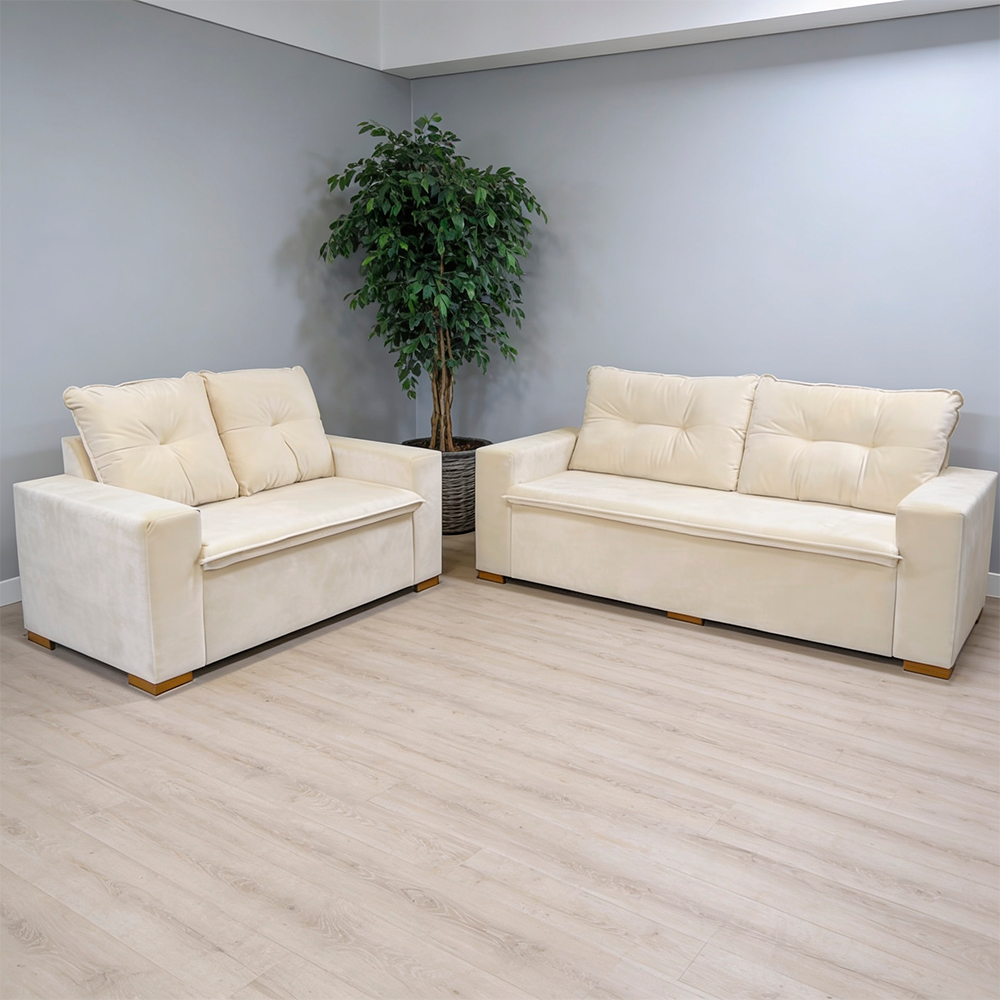 Conjunto Sofa Icaro Veludo Marfim JA ESTOFADOS