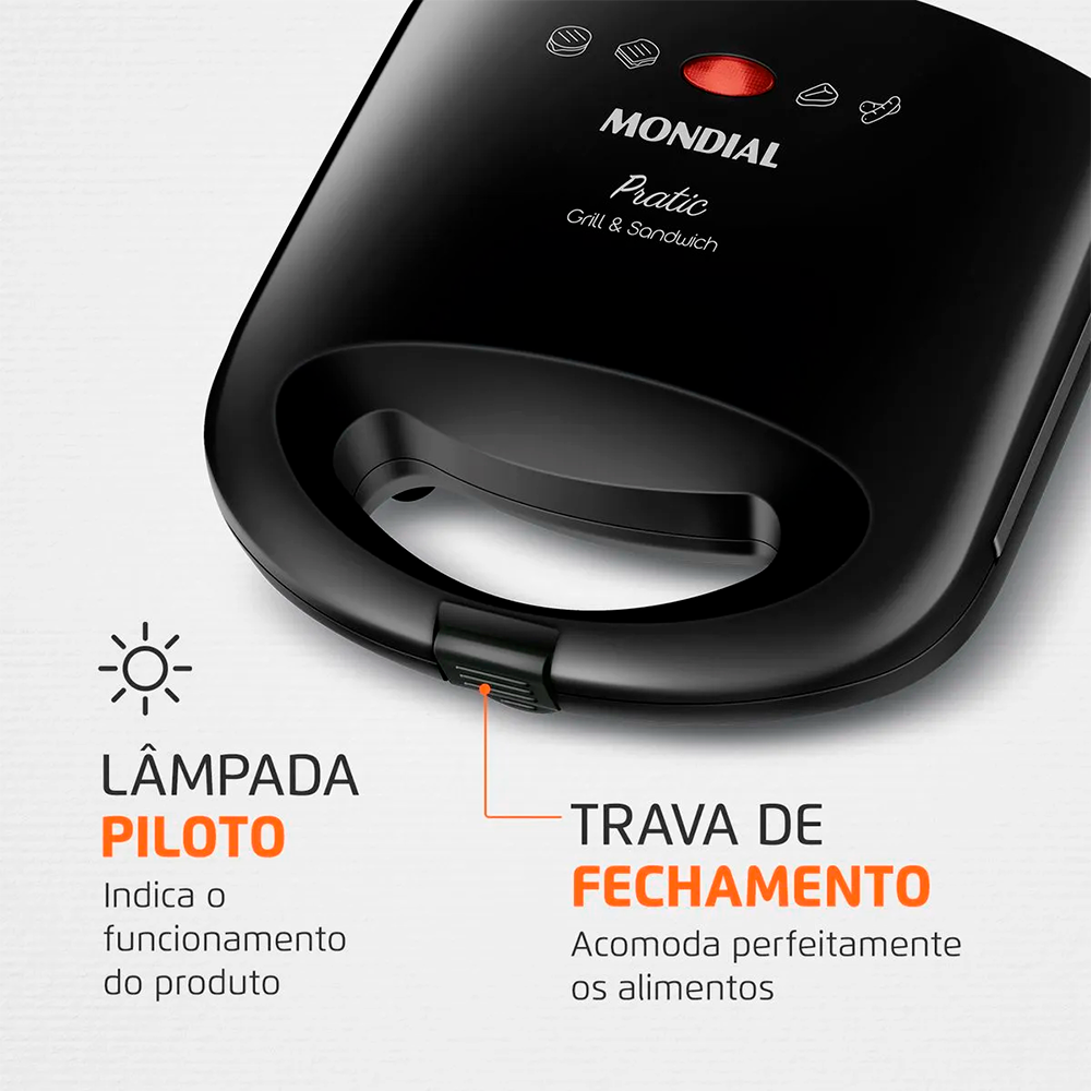 Sanduicheira SN-01 Pratic 750W Preto Mondial