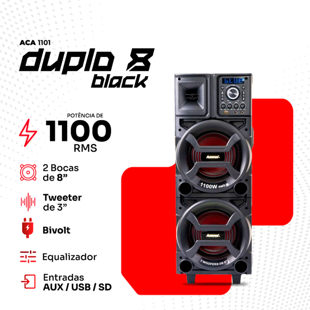 Caixa Amplificada ACA 1101 ACK Duplo 8 1100W Amvox