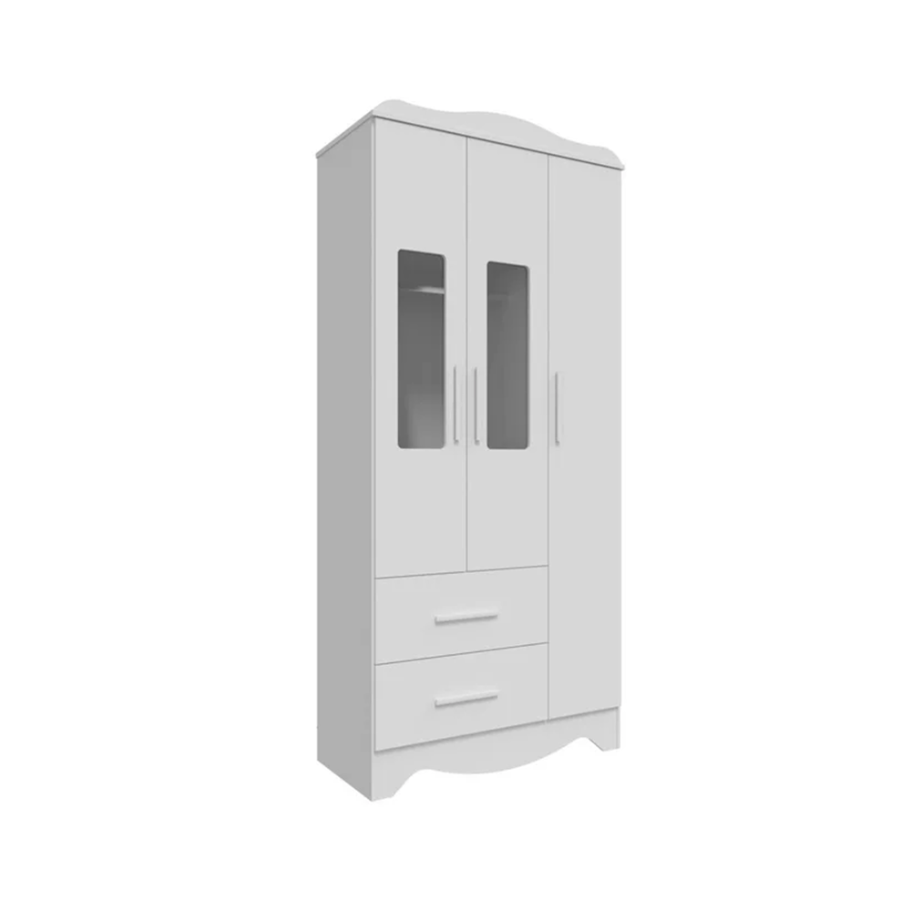 Roupeiro Clara 3 Portas Plus Branco Brilho Peroba 