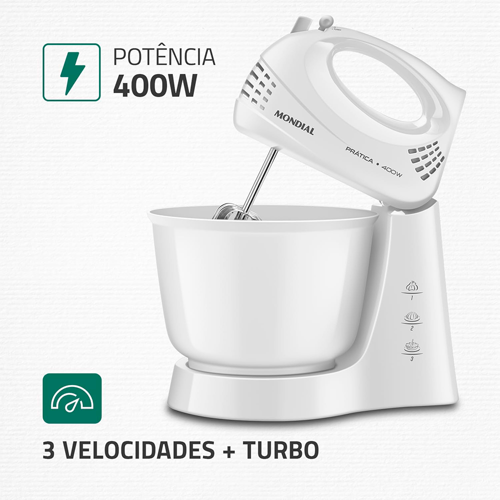 Batedeira 3V Pratica B-44  400W Branco Mondial