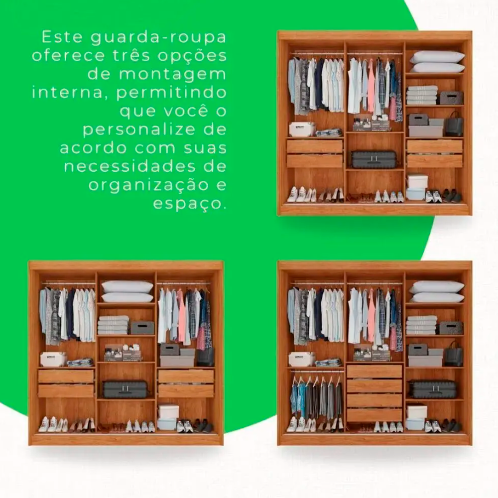 Roupeiro Atenas 3 Portas Plus com Pés com Espelhos Salleto