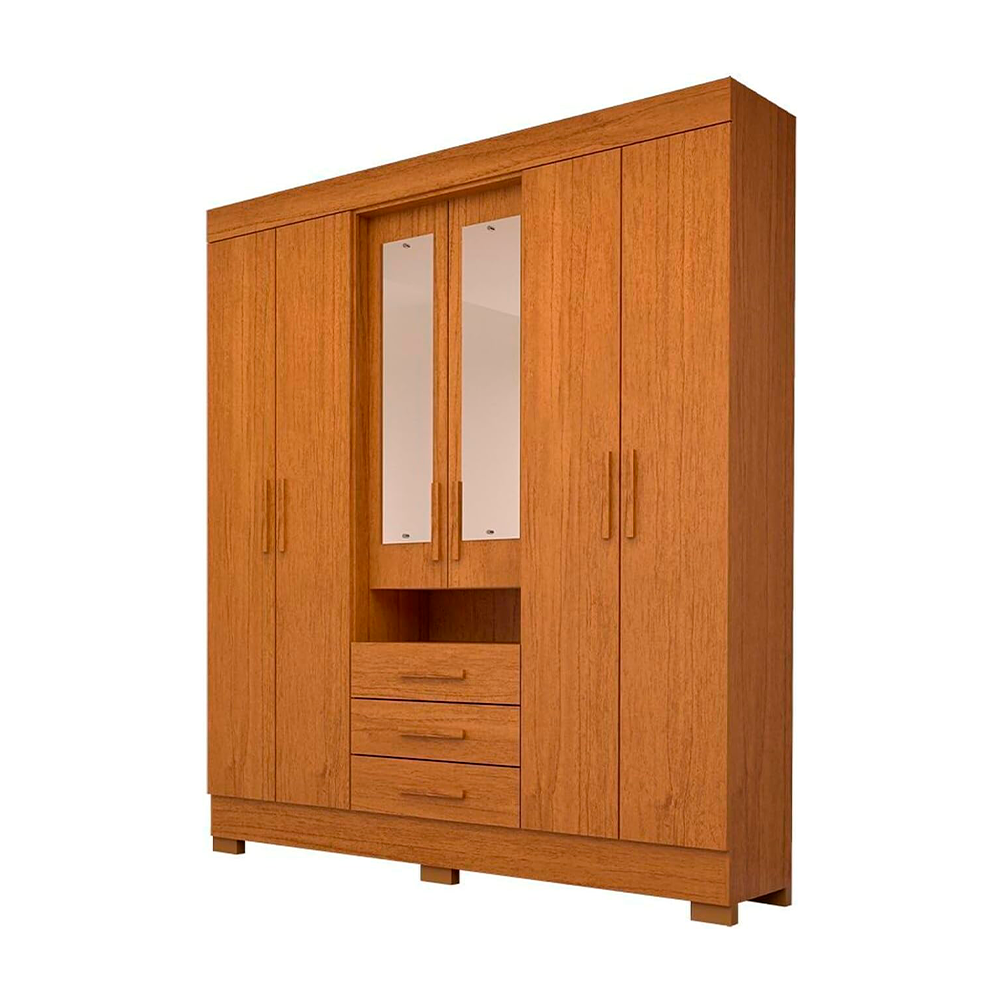 Roupeiro Debora 6 Portas Capelinha com Espelho Cinamomo ACP Moveis
