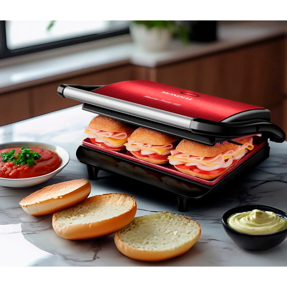 Press Grill Red Ceramic PG-01 RC 220V/60Hz Vermelho/Inox Mondial