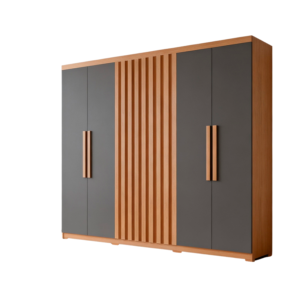 Roupeiro Cairo 6P C/Pes Nature Grafite Rufato