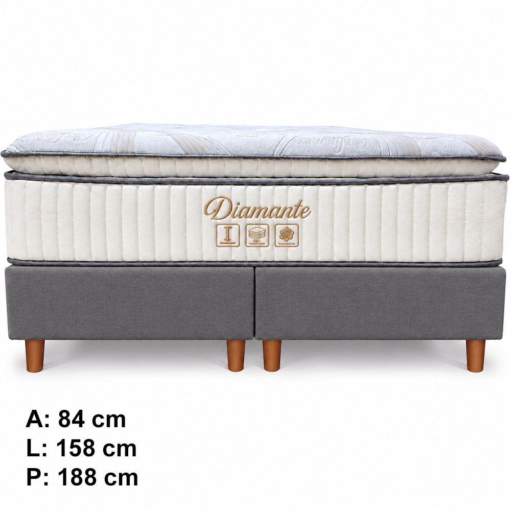 Conjunto Box Queen Diamante com Pillow Top Molas Ensacadas 158X84 Softflex