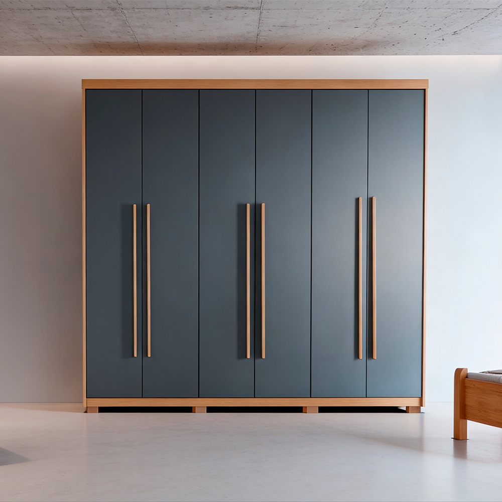 Roupeiro Hawaii 6 Portas com Pés Naturale/Grafite Rufato