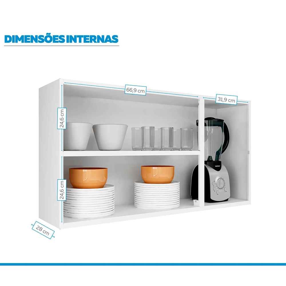Armário Aéreo de Cozinha Preto 3 Portas com Vidro Luce Itatiaia