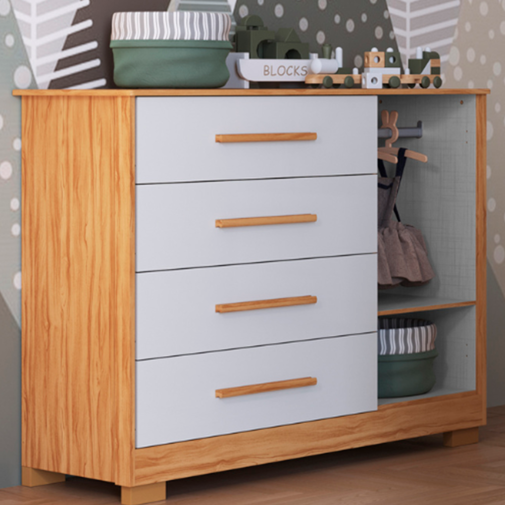 Comoda 1P Charlo Lisa Branco Brilho/Amendoa Peroba