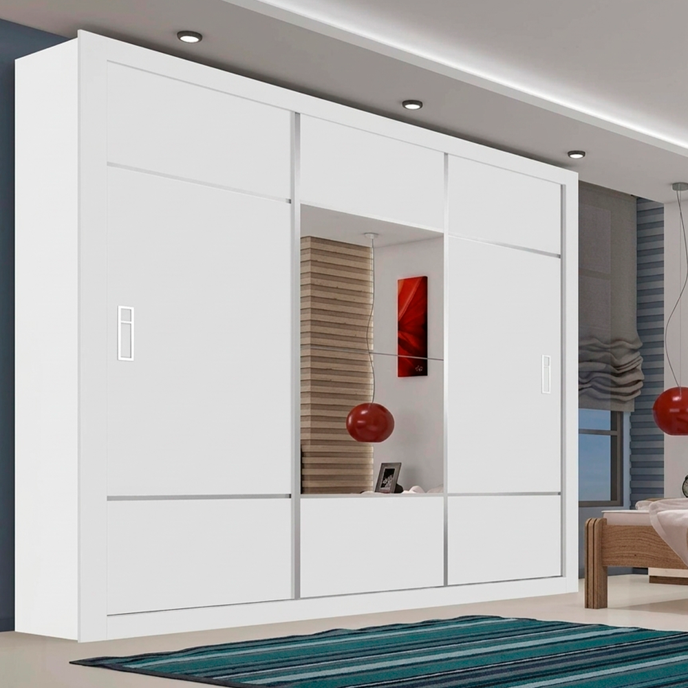 Roupeiro Lotse com Espelho com Pé Gold 3d DM Branco Carioca