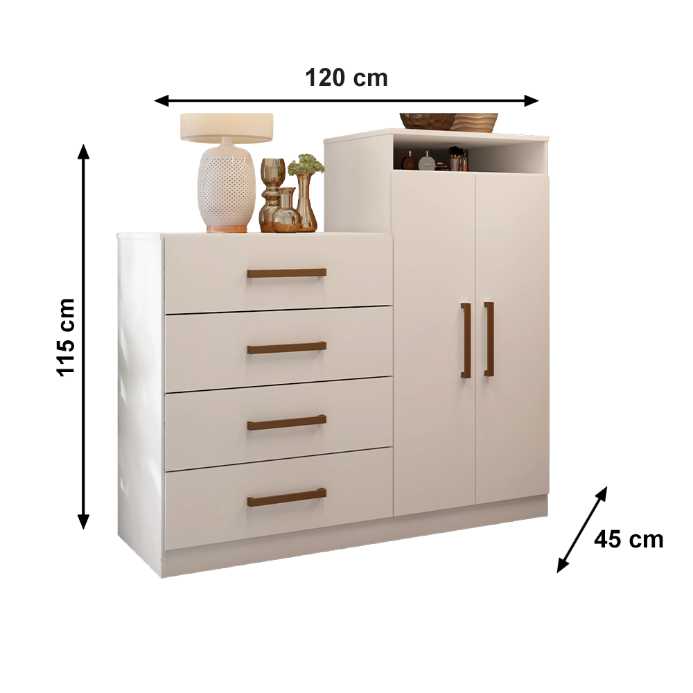 Comoda 2P 4G Aurea Com Pe Branco Demobile