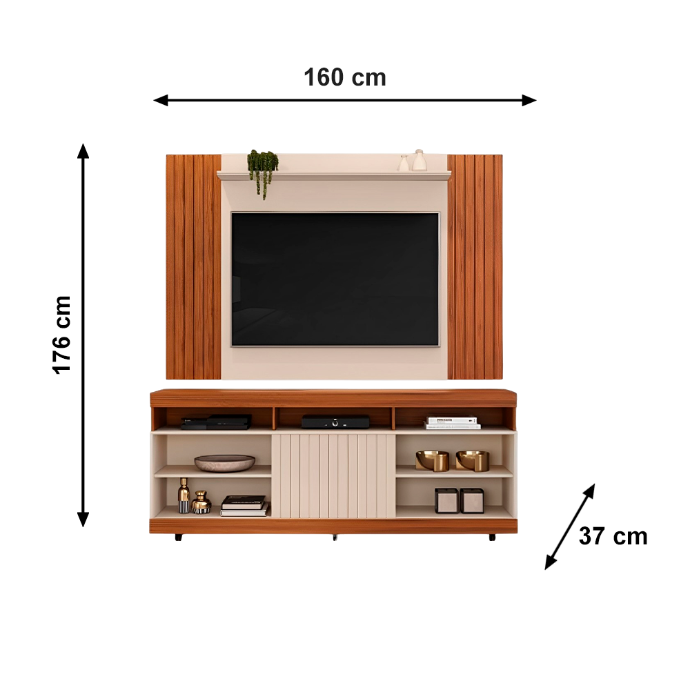 Rack Dili 1,60L Com Painel Trend Freijo/Off White Dj Moveis