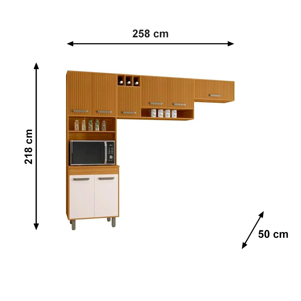 Cozinha Compacta Malta/Barcelona Freijo UV/ Ripado Off White Acetinado Poliman